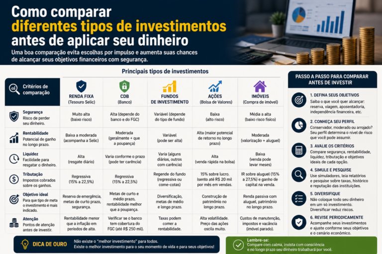 Como comparar diferentes tipos de investimentos antes de aplicar seu dinheiro