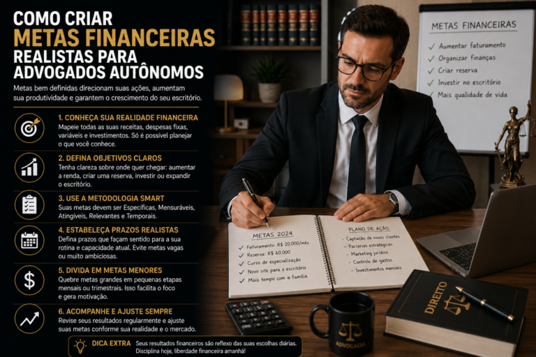 Como criar metas financeiras realistas para advogados autônomos