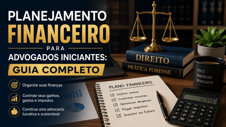 Iniciar a carreira na advocacia é um grande passo, mas junto com as oportunidades surgem desafios financeiros importantes. Muitos advogados iniciantes enfrentam instabilidade de renda, dificuldade em precificar serviços e falta de organização financeira. A boa notícia é que com um planejamento estruturado, é possível construir uma carreira sólida e financeiramente sustentável desde o início.  Neste guia completo, você vai entender como organizar suas finanças, evitar erros comuns e criar uma base segura para crescer na advocacia.  Entenda sua realidade financeira  O primeiro passo é ter clareza sobre sua situação atual. Sem isso, qualquer planejamento se torna superficial e pouco eficiente.  O que você deve analisar Custos fixos pessoais e profissionais Receita média mensal, mesmo que variável Dívidas existentes Reservas financeiras disponíveis  Essa visão permite tomar decisões mais conscientes e evitar surpresas desagradáveis.  Separe finanças pessoais e profissionais  Um erro comum entre advogados iniciantes é misturar contas pessoais com as do escritório. Isso dificulta o controle e prejudica a análise de resultados.  Como organizar corretamente Abra uma conta exclusiva para a atividade profissional Defina um pró-labore mensal Registre todas as entradas e saídas separadamente  Essa separação traz mais clareza e profissionalismo para sua gestão financeira.  Crie uma reserva de segurança  A renda na advocacia pode ser irregular, principalmente no início. Por isso, ter uma reserva financeira é essencial para manter estabilidade.  Como montar sua reserva Guarde de 3 a 6 meses de despesas Priorize investimentos de alta liquidez Construa essa reserva de forma gradual  Essa estratégia reduz o estresse financeiro e permite focar no crescimento da carreira.  Aprenda a precificar seus serviços  Cobrar corretamente pelos seus serviços é fundamental para garantir sustentabilidade financeira. Muitos profissionais iniciantes acabam cobrando abaixo do ideal por insegurança ou falta de estratégia.  Dicas para precificação eficiente Considere custos fixos e variáveis Avalie o tempo dedicado a cada caso Analise o valor percebido pelo cliente Utilize tabelas de referência da OAB  Precificar corretamente evita prejuízos e valoriza seu trabalho.  Controle seus ganhos e despesas  Manter um controle financeiro simples e consistente faz toda a diferença no longo prazo.  Boas práticas de controle Registre todas as receitas e despesas Revise seus resultados mensalmente Identifique gastos desnecessários Ajuste seu planejamento sempre que necessário  Esse acompanhamento permite tomar decisões rápidas e mais assertivas.  Planeje o pagamento de impostos  Ignorar a parte tributária pode gerar problemas sérios no futuro. É fundamental entender suas obrigações desde o início.  Pontos de atenção Escolha o regime tributário adequado Separe uma porcentagem para impostos Conte com apoio de um contador  Um bom planejamento evita multas e melhora sua organização financeira.  Invista no crescimento do seu escritório  Parte do seu faturamento deve ser reinvestida para atrair mais clientes e aumentar sua autoridade no mercado.  Onde investir Marketing jurídico digital Cursos e especializações Estrutura e tecnologia  Esses investimentos ajudam a acelerar seu crescimento de forma estratégica.  Tenha visão de longo prazo  O sucesso financeiro na advocacia não acontece da noite para o dia. É resultado de consistência, organização e decisões inteligentes ao longo do tempo.  Manter disciplina, acompanhar seus resultados e ajustar sua estratégia sempre que necessário são atitudes que fazem toda a diferença. Com um planejamento financeiro bem estruturado, você transforma desafios iniciais em oportunidades e constrói uma carreira sólida, lucrativa e sustentável.