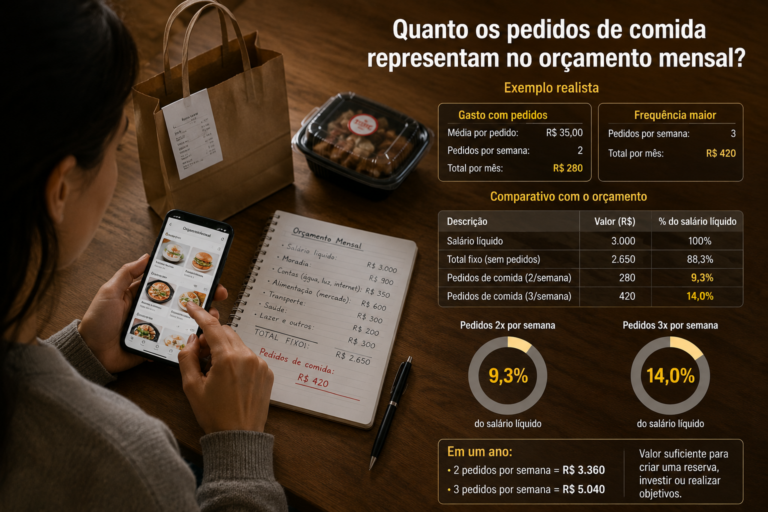 Quanto os pedidos de comida representam no orçamento mensal?
